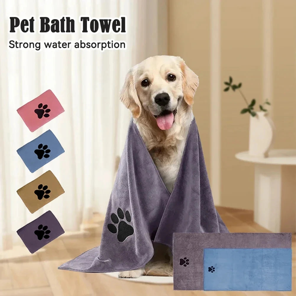 Microfiber Pet Bath Towel Embroidered Super Soft Absorbent for Dogs and Cats