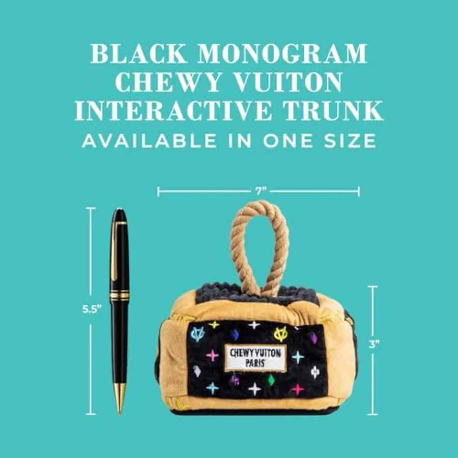 Black Monogram Chewy Vuiton Interactive Trunk Plush Dog Toy with Squeaker for All Breeds Stimulating Enrichment Machine