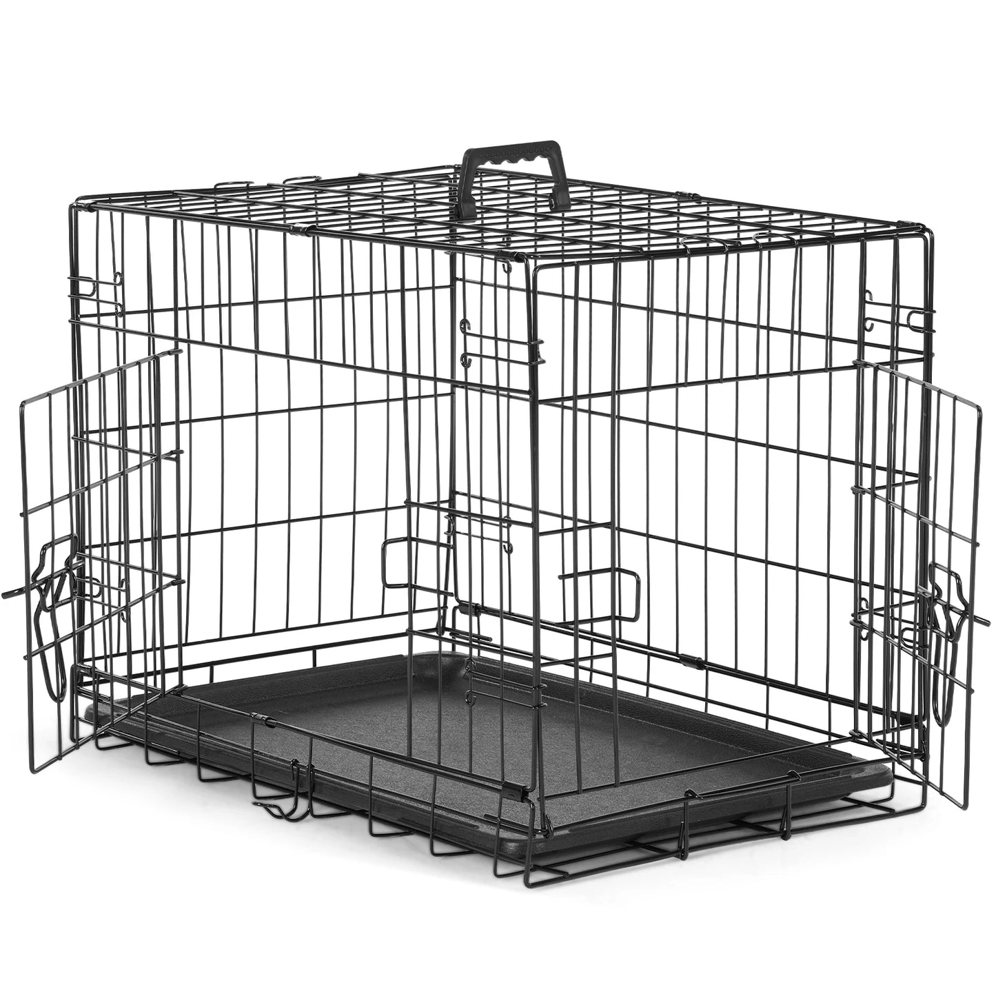 48 Inch Double Door Folding Metal Wire Dog Cage with Plastic Leak-Proof Pan Tray, Extra Large Pet Kennel for Outdoor Travel
