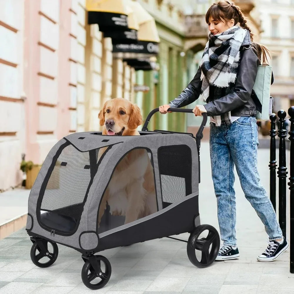 Extra Large Pet Stroller for Medium & Large Dogs - Foldable Design, Adjustable Handle, Up To 160 Lbs