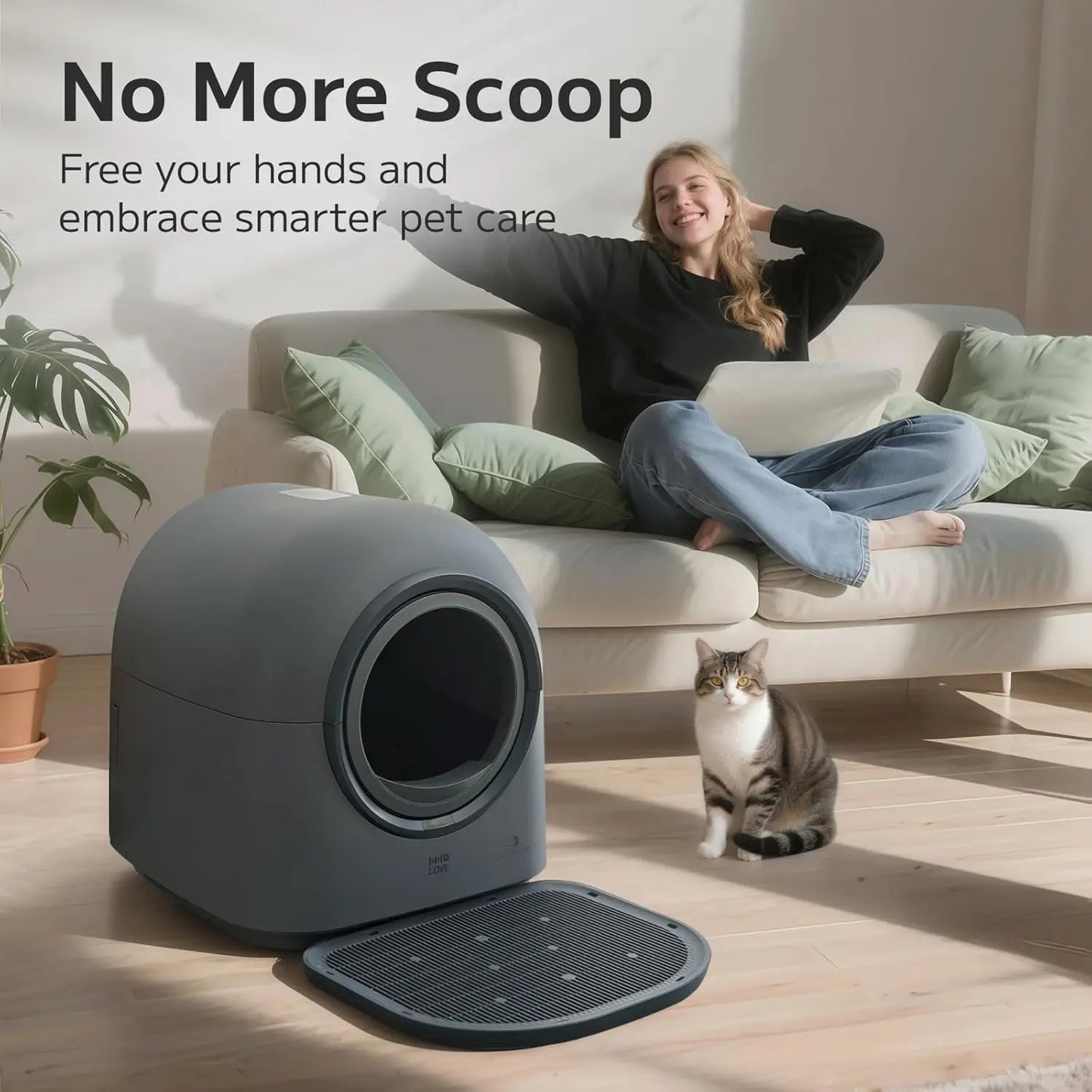 Self Cleaning Automatic Litter Box, Hands Free Smart Safety, Anti-Pinch, Deodorizer, Liner & Mat for Multi Cat, 65L, Custom