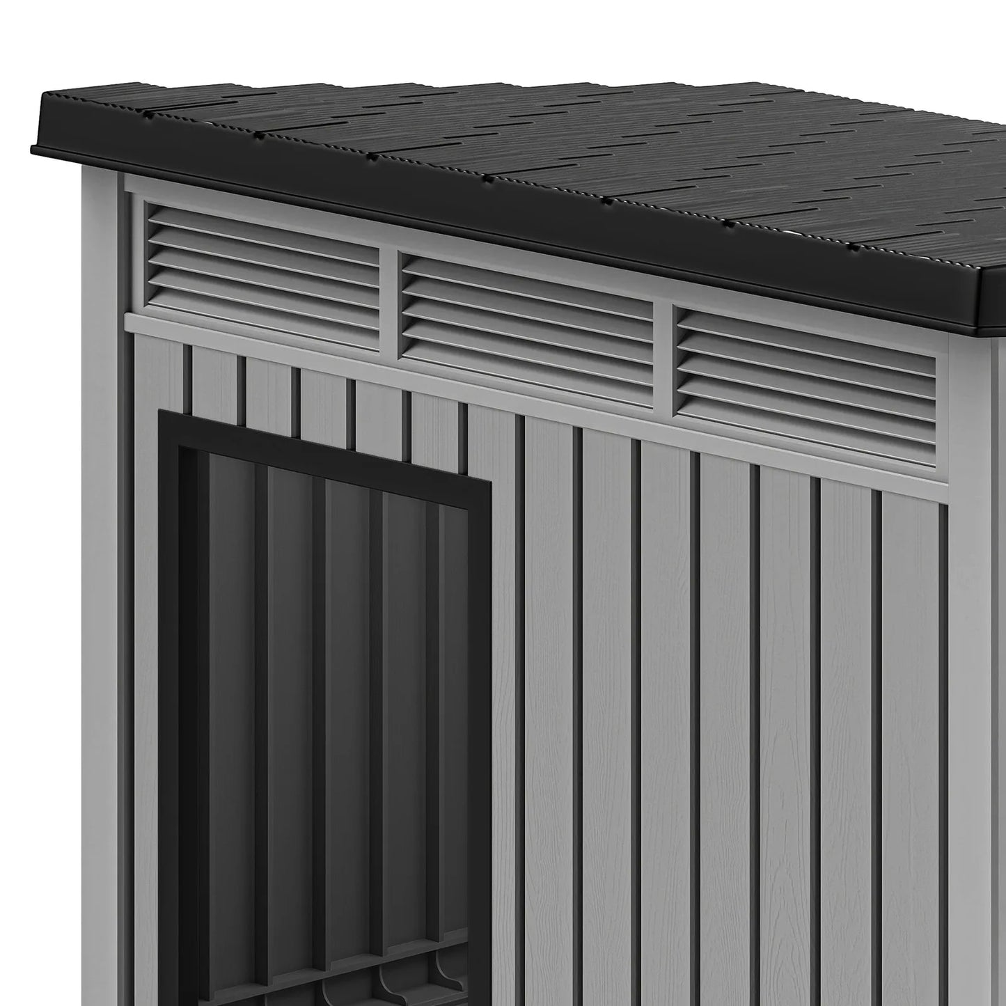 Gray Plastic Dog House with Liftable Roof, Outdoor Indoor Dog Kennel w/ Air Vents