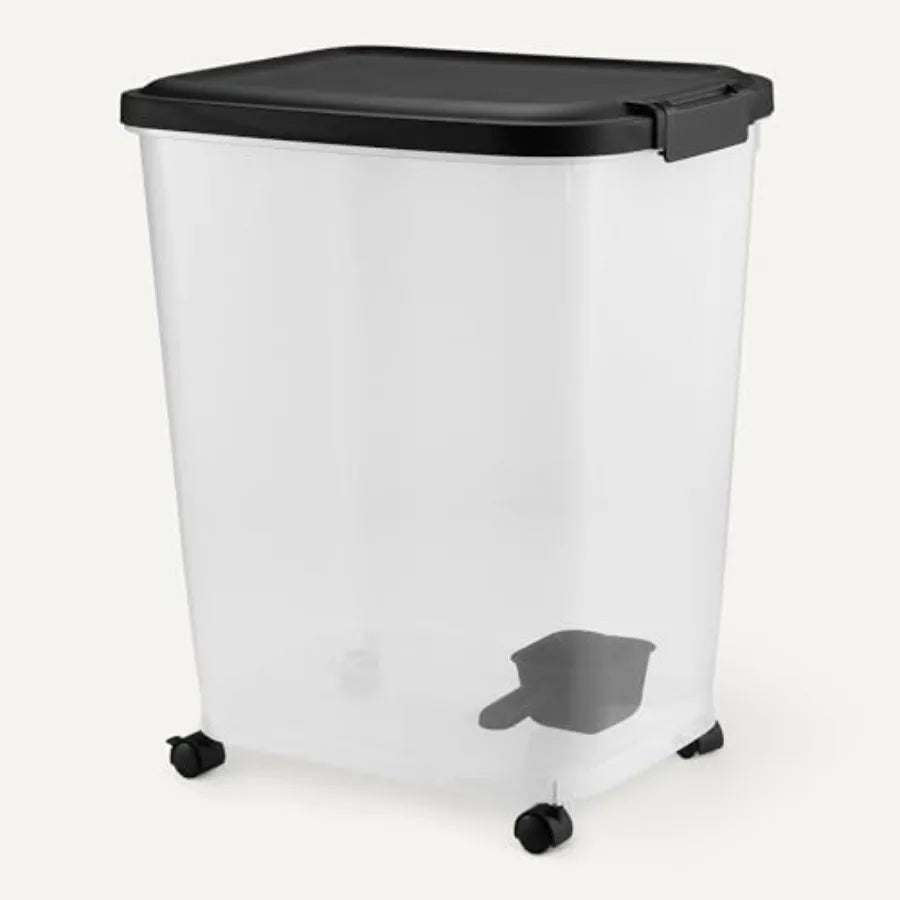 Pet Food Storage Container with Rolling Wheels, BPA-Free, Detachable Scoop, Capacity