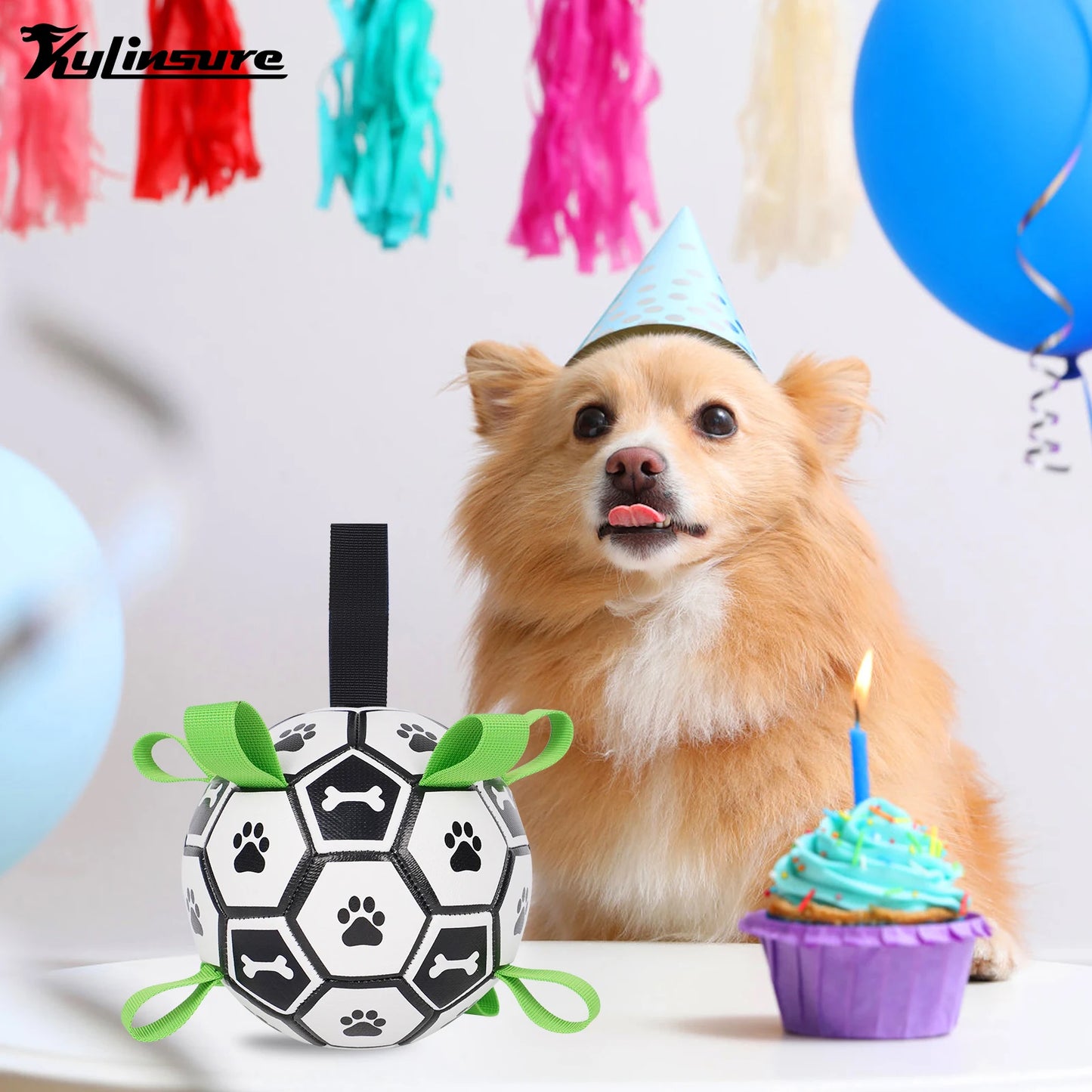 Dog Toys Soccer Ball with Straps, Interactive Dog Toys for Tug of War, Puppy Birthday Gifts, Water Toy, Durable Dogs Balls World