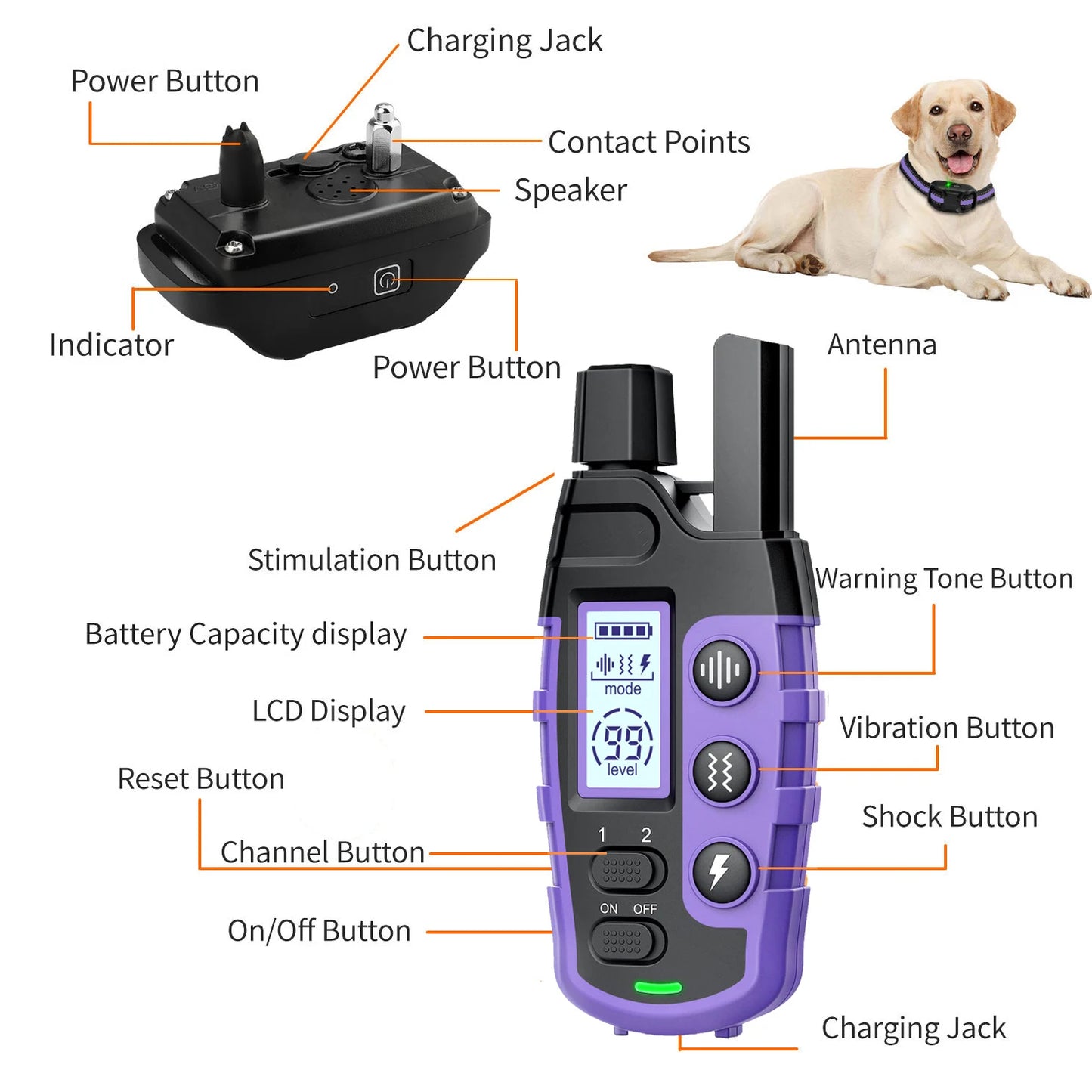3300Ft Electric Dog Training Collar Remote Control Waterproof Pet BehaviorFor 5-120lbs Puppy With Vibration Shock Beep
