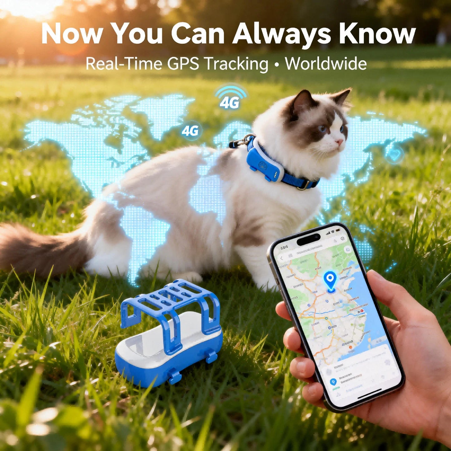 4G GPS Cat and Dog Tracker, Global Real-Time Pet Locator with SIM, WiFi Home Mode, Geo-Fence Alert, Lost Pet Finder, 10+ Days Battery