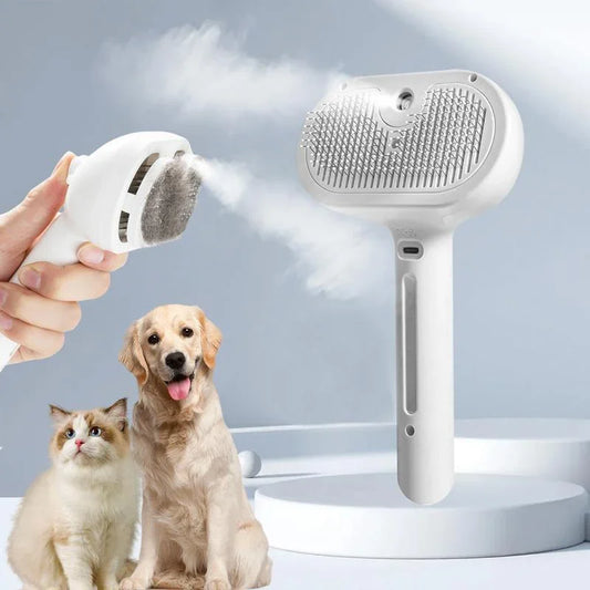 Dog & Cat Pet Steam Comb and Massage Brush. Safe Round Head with Soft Teeth. Spray Hair Removal Comb for Dogs & Cats.