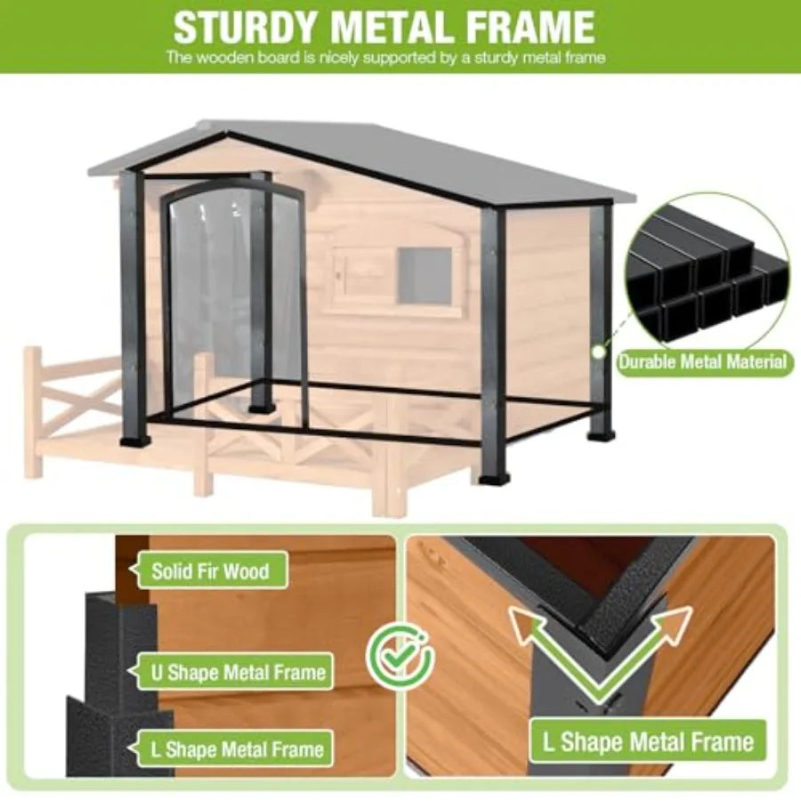 Extra Large Outdoor Heated Dog House, XL Insulated Dog Kennel with Safe Heating Pad, Chew-Proof Metal Frame 6-Sided Thermal Liner