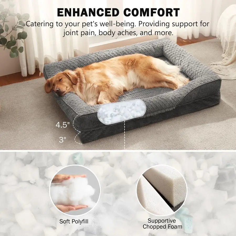Orthopedic Dog Beds Large Sized, XL Washable EggCrate Memory Foam Dog Couch Bed with Washable Removable Cover, Waterproof Lining