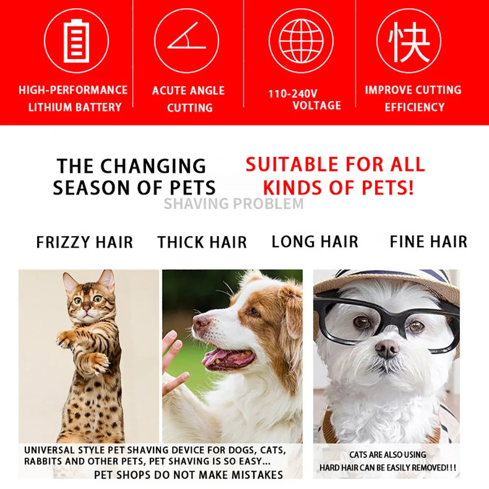 Dog/Cat/Rabbit Hair Clippers for Grooming Professional Trimmer Shaver Set Cordless Rechargeable