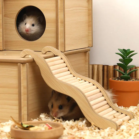 1PC Wooden Wave Style Staircase.  Hamster Toy with  Curved Slide & Chute for Small Animals
