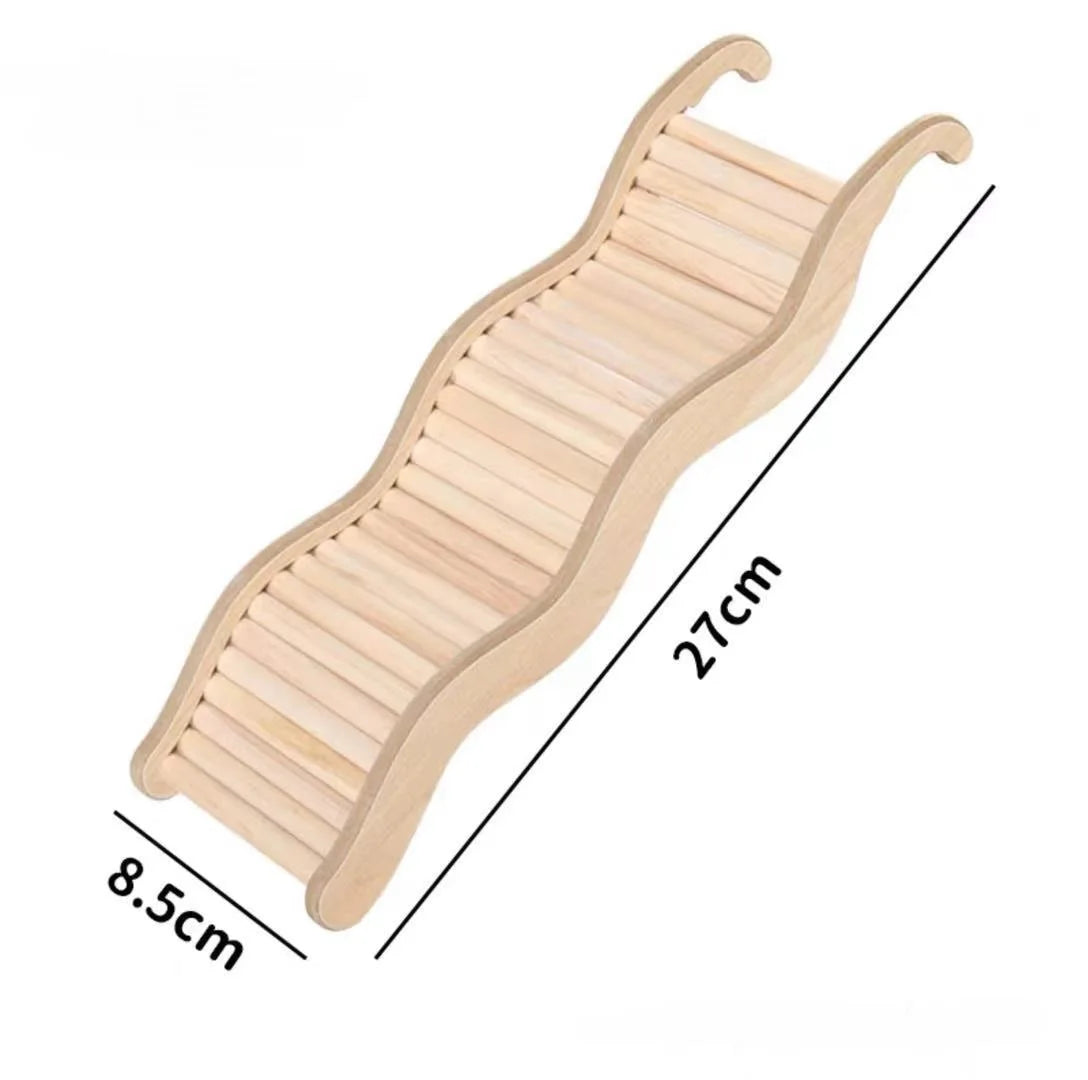 1PC Wooden Wave Style Staircase.  Hamster Toy with  Curved Slide & Chute for Small Animals