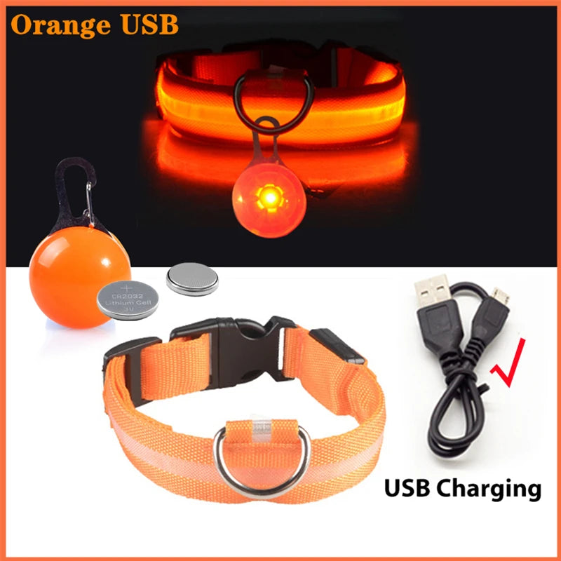 USB Charging Glowing Dog Collar With Pendant Detachable Luxury Led Light Bright For Small Dogs Cat Night Safety Collar Wholesale