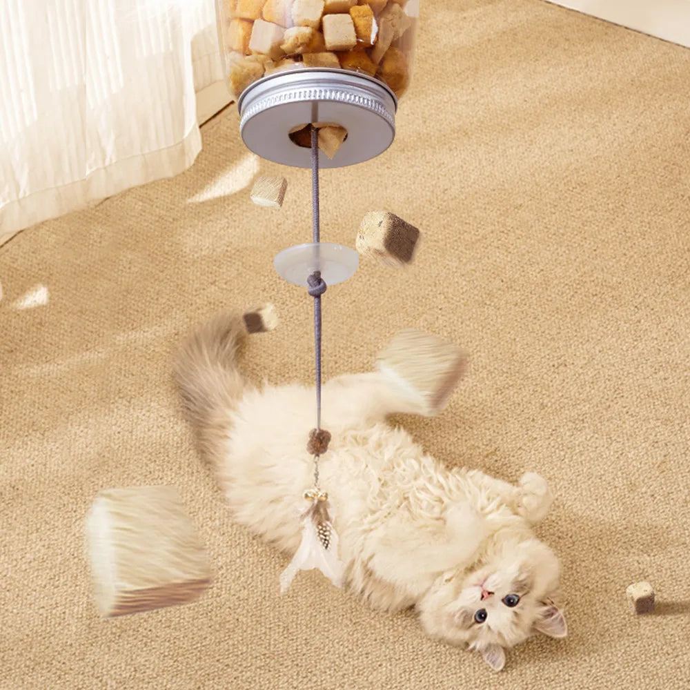 Cat Toy Interactive Food Feather Toys with Bell Hanging Door, Scratch Rope, Pet Food Feeder/Dispenser