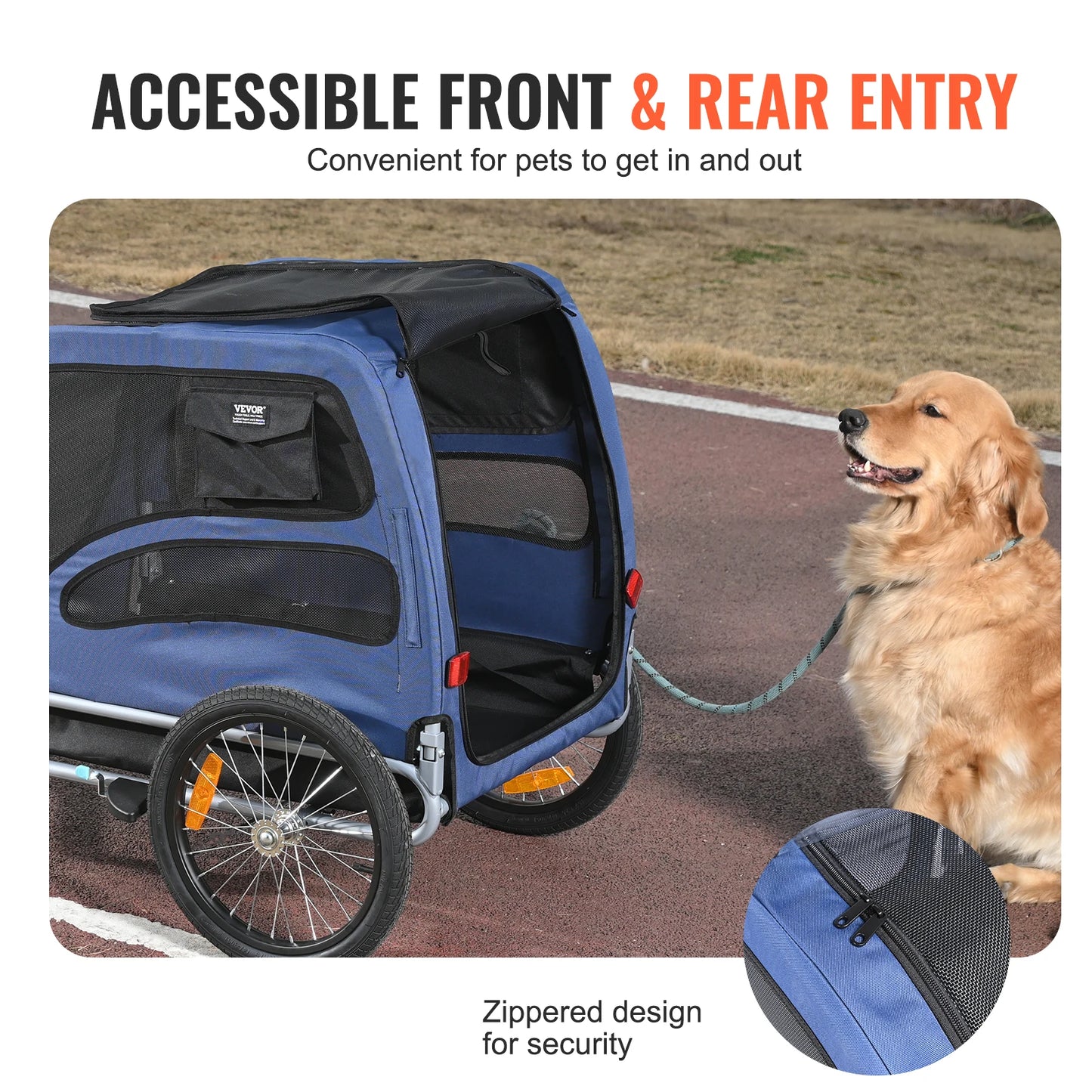 100lbs Pet Cart Bicycle Carrier Dog Bike Trailer with Coupler, Reflectors, Flag, and Collapsible