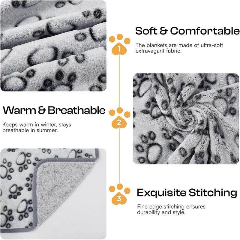 2PCS Soft Fluffy High Quality Dog Blanket Cute Cartoon Pattern Paw Print Large Dog Pet Mat Warm Comfortable Blanket for Dog Cat