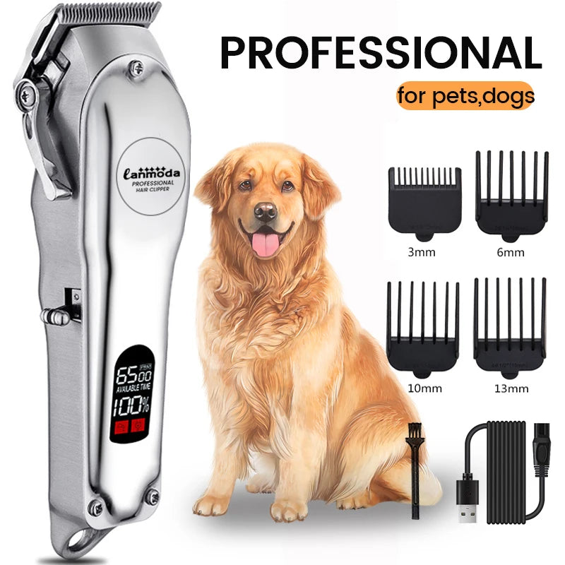Professional Dog Hair Clippers,  Full Metal Rechargeable Pet Trimmer, Cat Shaver Cutting Machine, Puppy Grooming Haircut, Low Noise