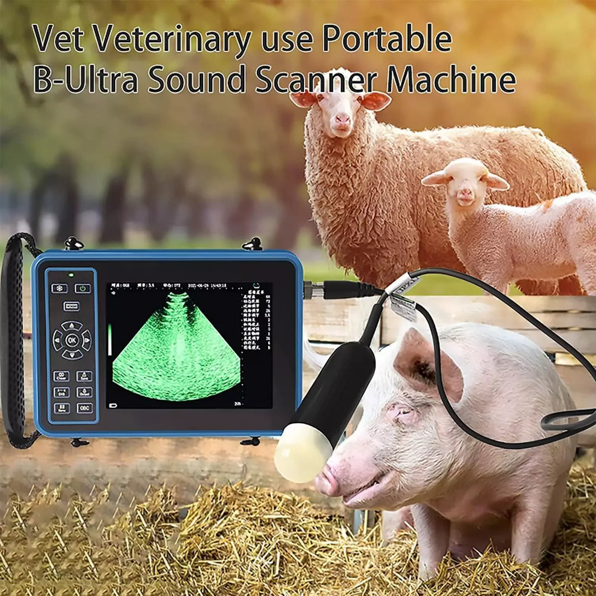Portable Veterinary Ultrasound Scanner for Pregnancy Vet B-Ultrasound Machine with 3.5MHz Convex Probe for Pig Sheep Dog Animals