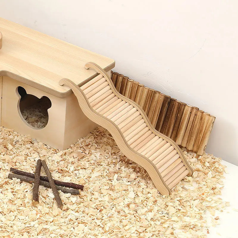 1PC Wooden Wave Style Staircase.  Hamster Toy with  Curved Slide & Chute for Small Animals