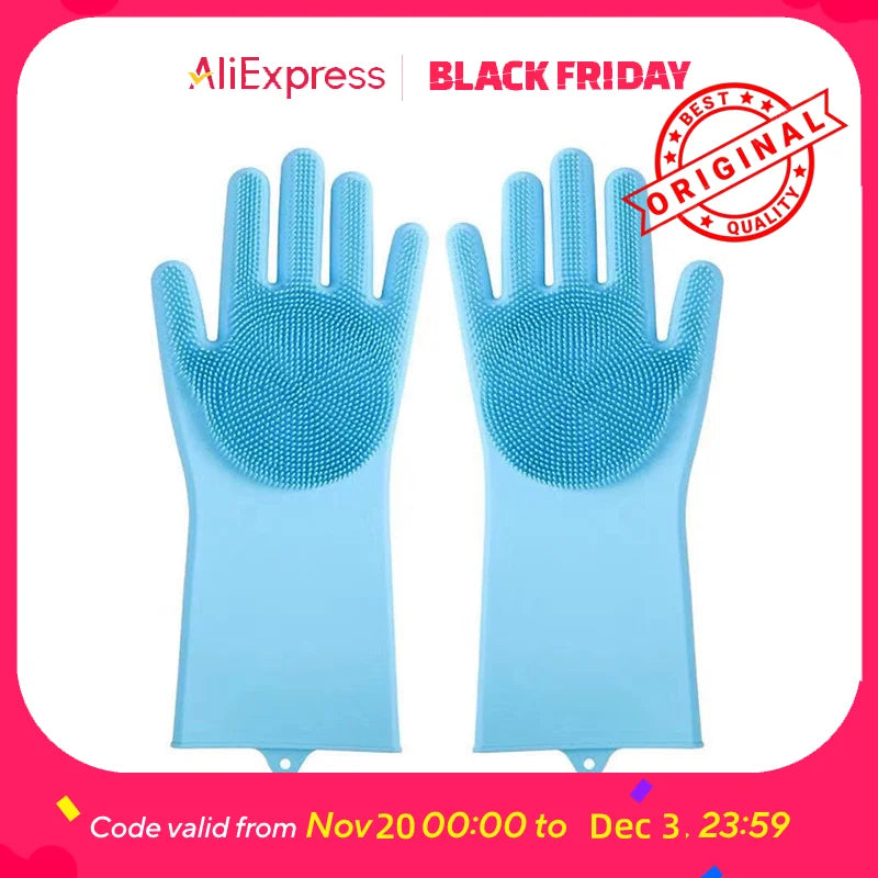 Pet Bathing Glove - Silicone Scrubber Mitt for Dogs & Cats, Massage & Deshedding, Waterproof, Bite-Resistant (Blue/Pink)