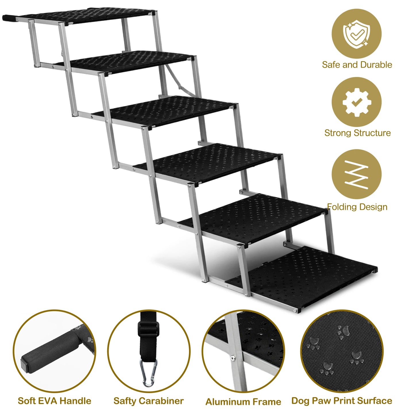 Adjustable Foldable Dog Stairs Set - Stainless Steel Pet Steps for Cars, Trucks & SUVs, Ideal for Medium & Large Breeds