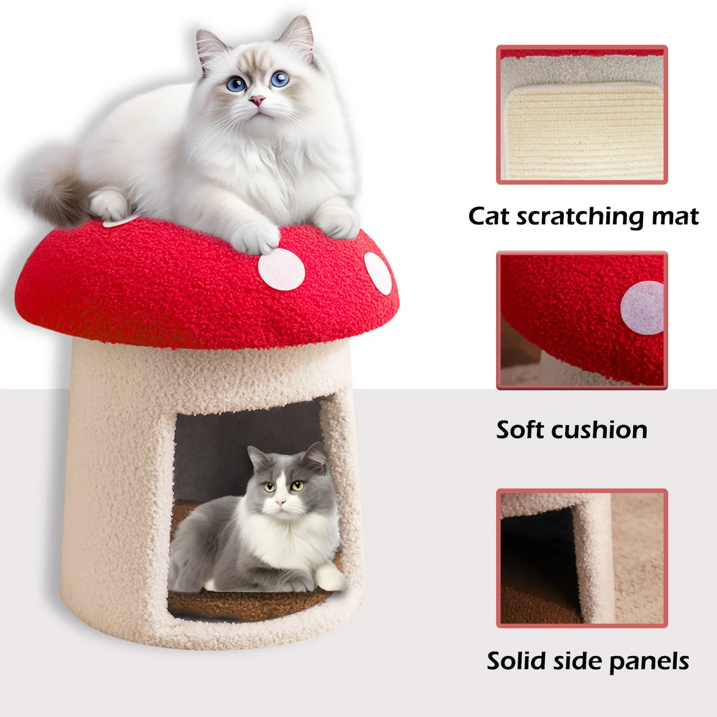 Mushroom Cat Bed, Chocolate Biscuit Cat Bed Suitable for Indoor Cats, Mushroom Cow-Shaped Cat Cave Bed, Cat Tent with Removable and Washable Cushion Pillow, Cat House Bed Suitable for Cats and Small Dogs