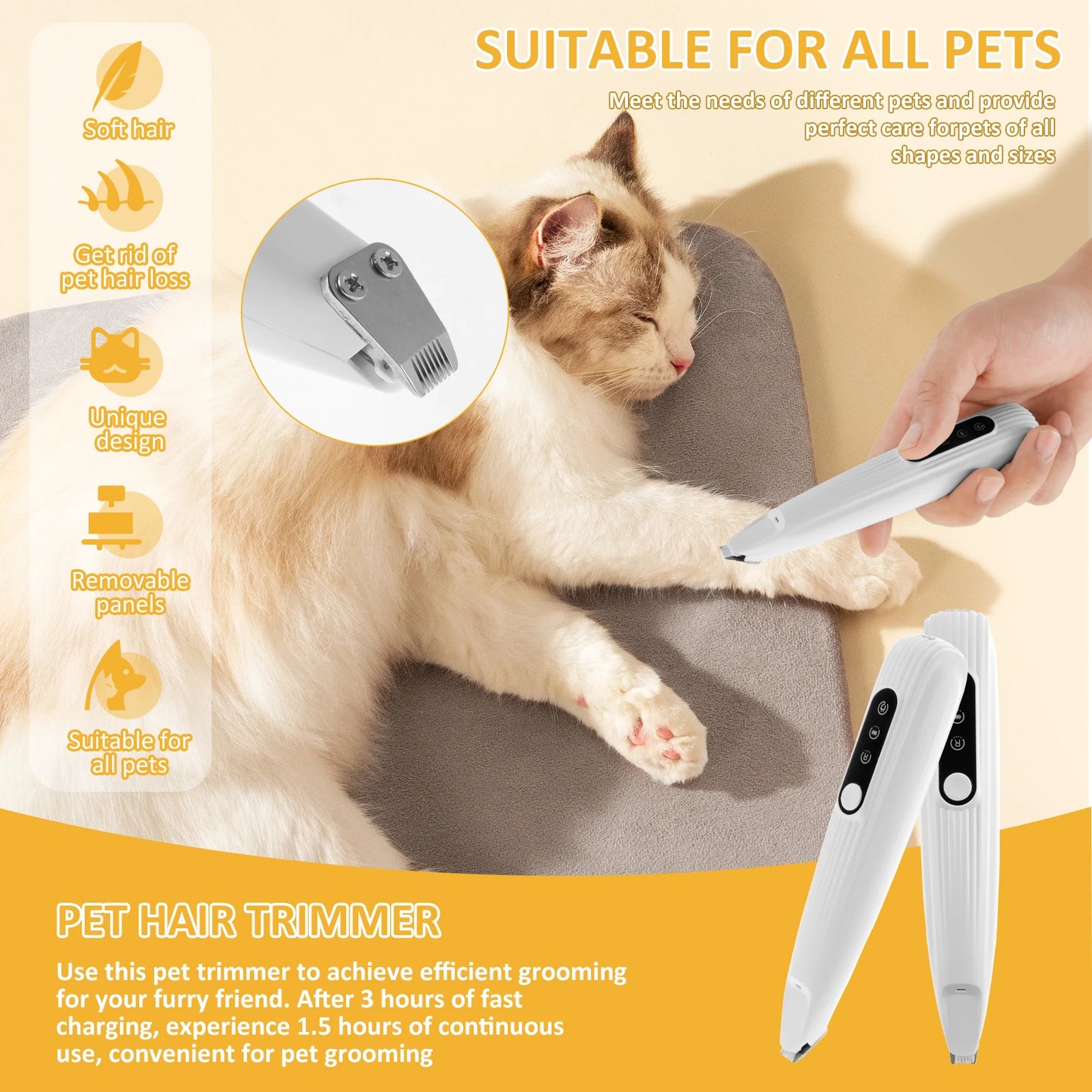 Pet Paw Trimmer with LED Light, USB Rechargeable Pet Grooming Clippers, Portable Dog and Cat Hair Clippers Low Noise Grooming Tool