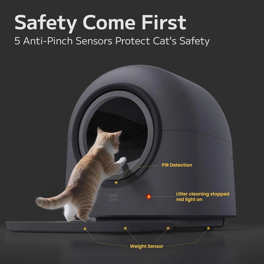Self Cleaning Automatic Litter Box, Hands Free Smart Safety, Anti-Pinch, Deodorizer, Liner & Mat for Multi Cat, 65L, Custom