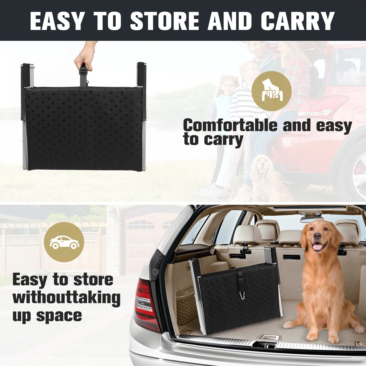 Adjustable Foldable Dog Stairs Set - Stainless Steel Pet Steps for Cars, Trucks & SUVs, Ideal for Medium & Large Breeds