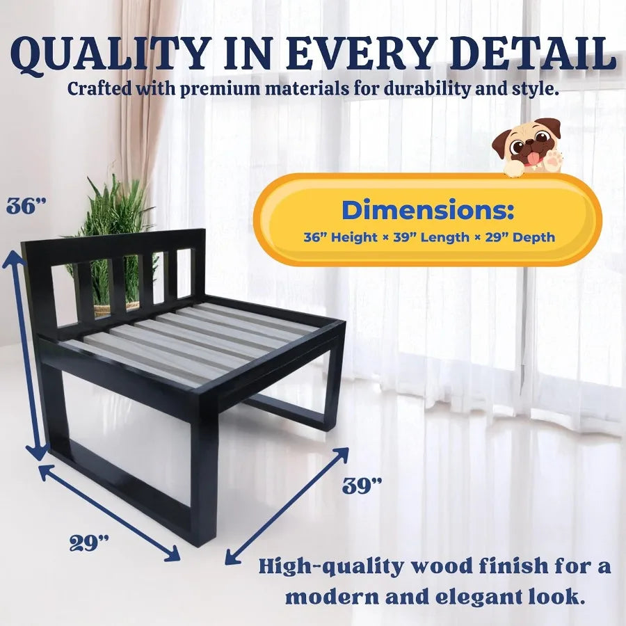 Wooden Dog Bed Frame with Adjustable Legs for Pet Sleeper and Raised Bunk Design Ideal Extension for Human Bed Includes Free Mat