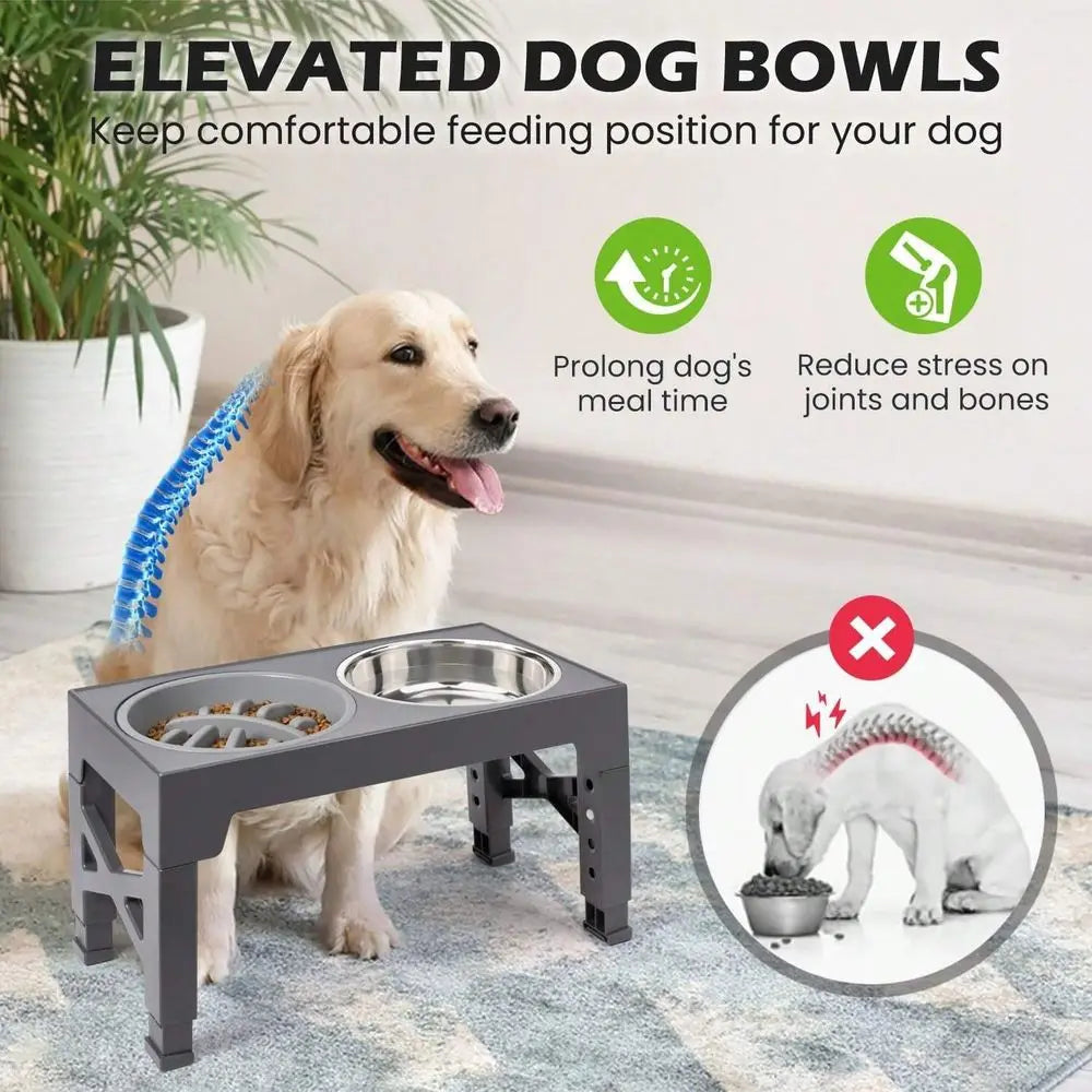 Dog Bowl Dog Supplies Dog Bowls, 5 Adjustable Heights Raised Dog Bowl Stand,  2 Stainless Steel Dog Food Bowls