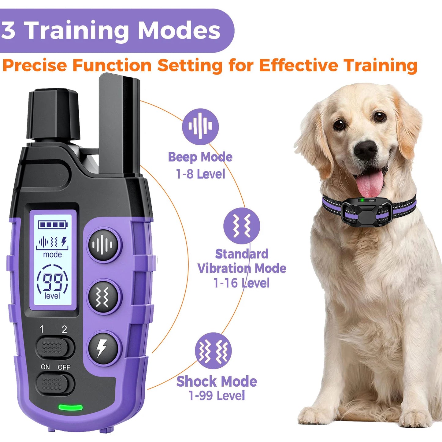 3300Ft Electric Dog Training Collar Remote Control Waterproof Pet BehaviorFor 5-120lbs Puppy With Vibration Shock Beep