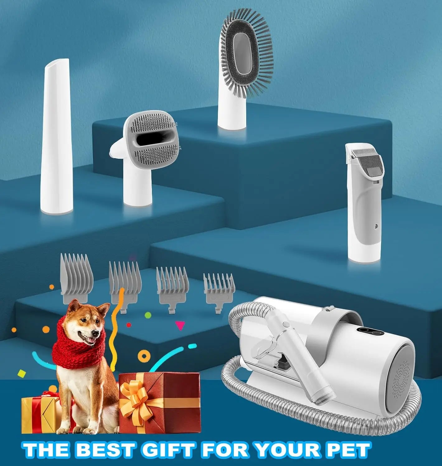 Dog Grooming Kit for Pet Include 4 Hair Clipper Combs 2.5L Vacuum Cleaner and 5 Pet Grooming Tools for Shedding,, Customized