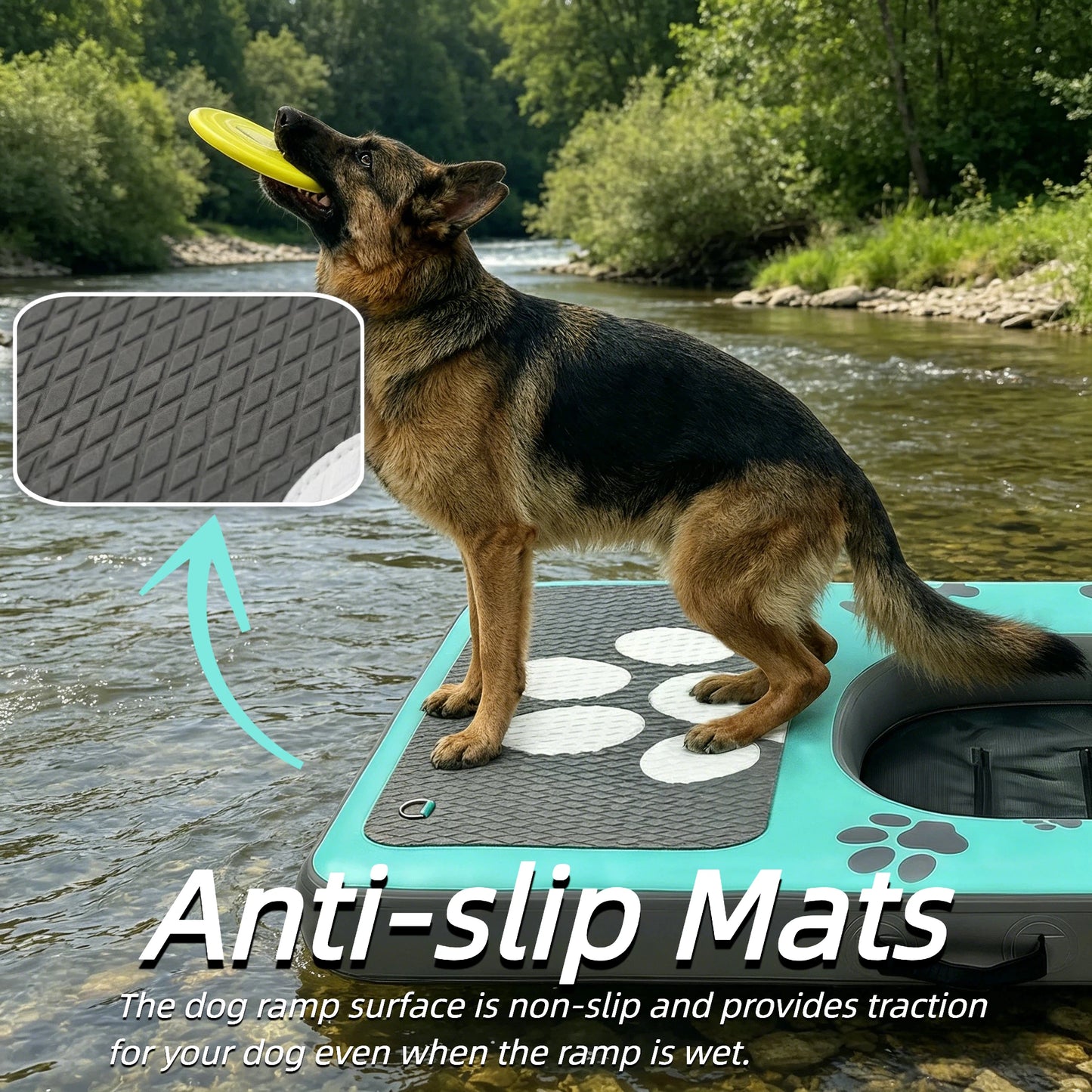 Inflatable Dog Water Ramp, Non-Slip Pet Pool Ladder with EVA Deck, Floating Dog Stairs with Pump, Repair Kit & Carry Bag, for Pool, Lake, Boat & Dock, 3 Colors Available