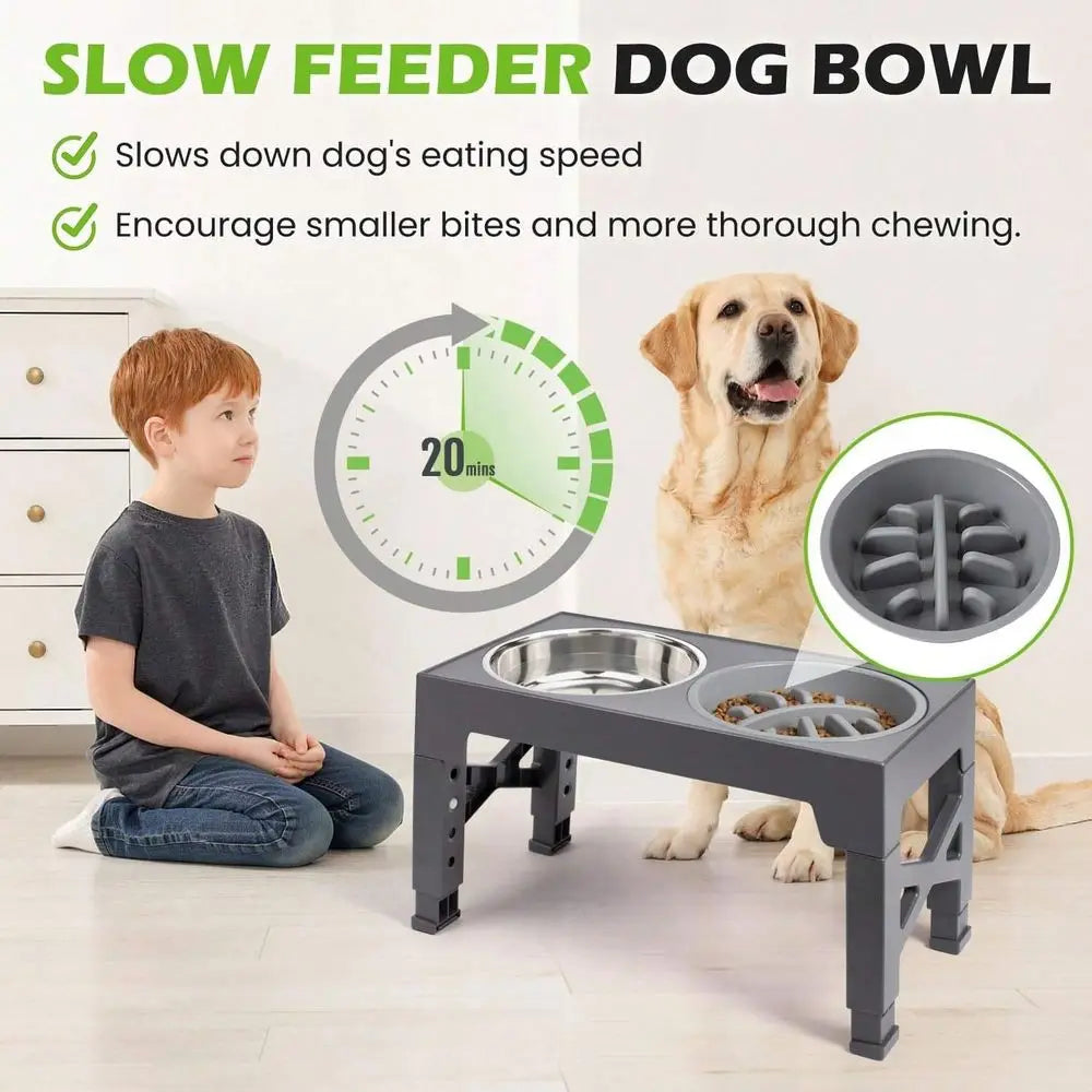 Dog Bowl Dog Supplies Dog Bowls, 5 Adjustable Heights Raised Dog Bowl Stand,  2 Stainless Steel Dog Food Bowls