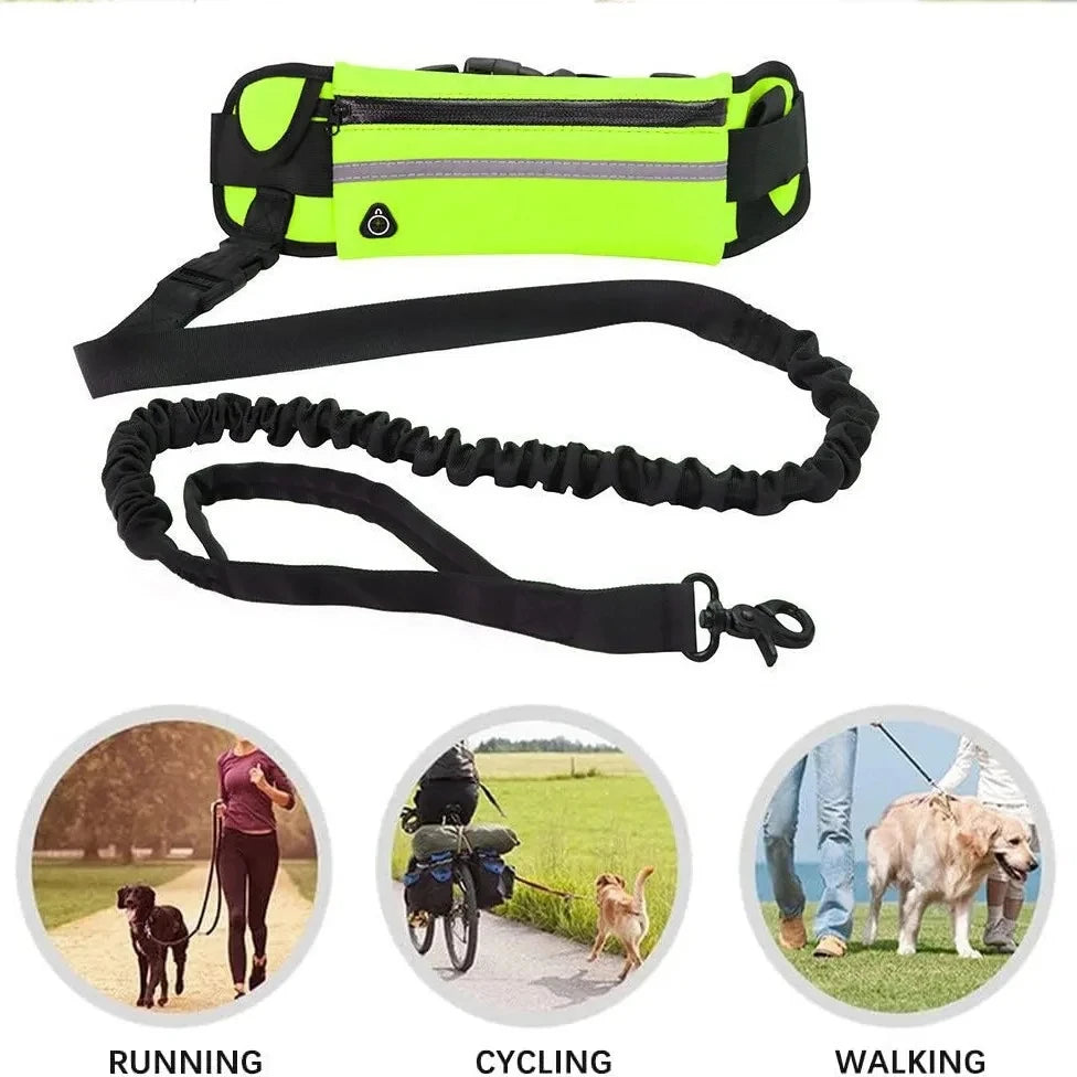 Dog Running Waist Leash Nylon Pet Leash with Waist Bag, Retractable Elastic Belt, Dog Traction Rope & Reflective Belt Buckle