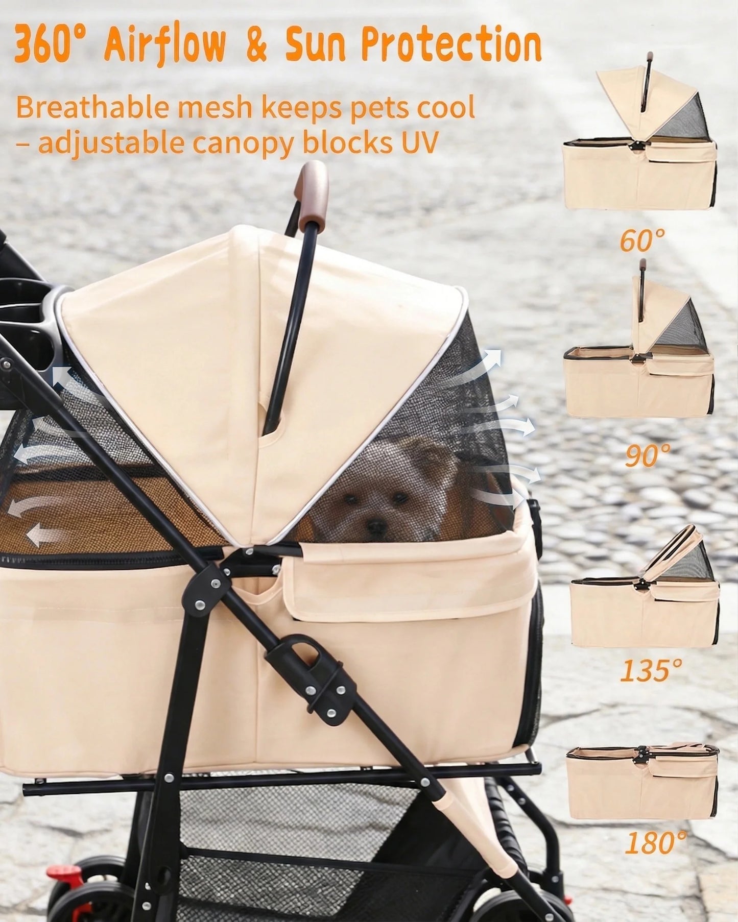 2-in-1 Pet Stroller for Small Dogs Cats Foldable Lightweight 4 Wheel Dog Stroller with Removable Carrier Travel Portable Pet Cart