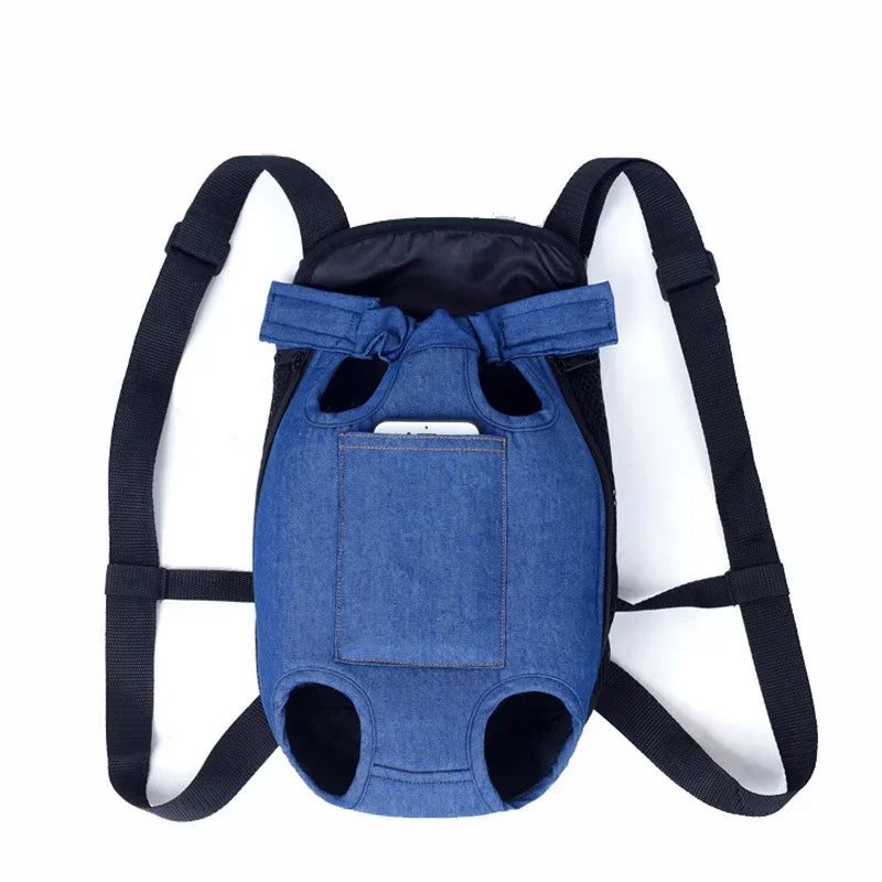 Denim Pet Dog & Cat Backpack for Outdoor Travel for Dogs & Cats with Breathable Shoulder Straps