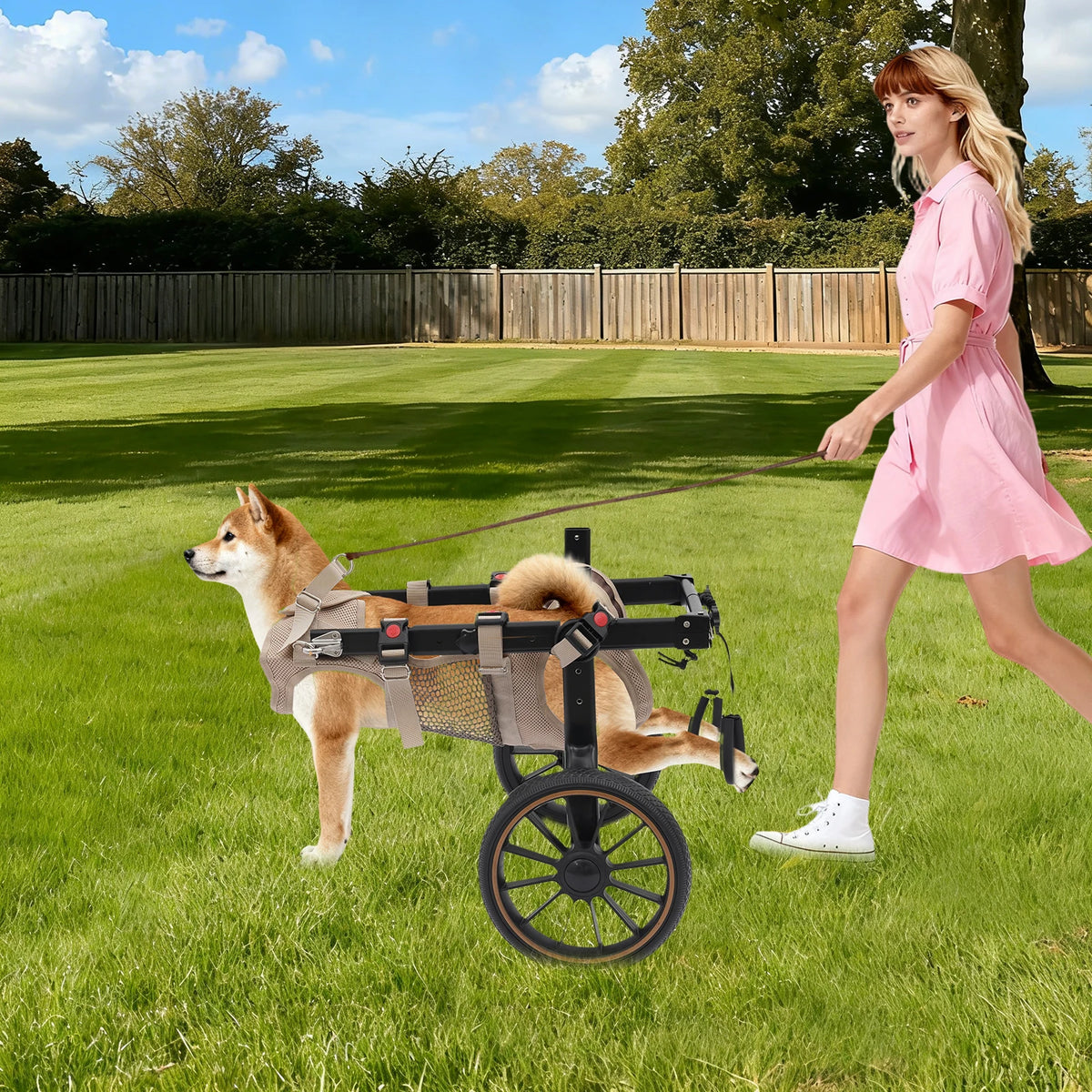 Adjustable Aluminum Alloy 2-Wheel Dog Wheelchair, Hind Leg Support Pet Rehabilitation Walking Aid Trolley, Supports Dogs Up to 65kg XXL /L for Injured, Paralyzed, Arthritic Dogs