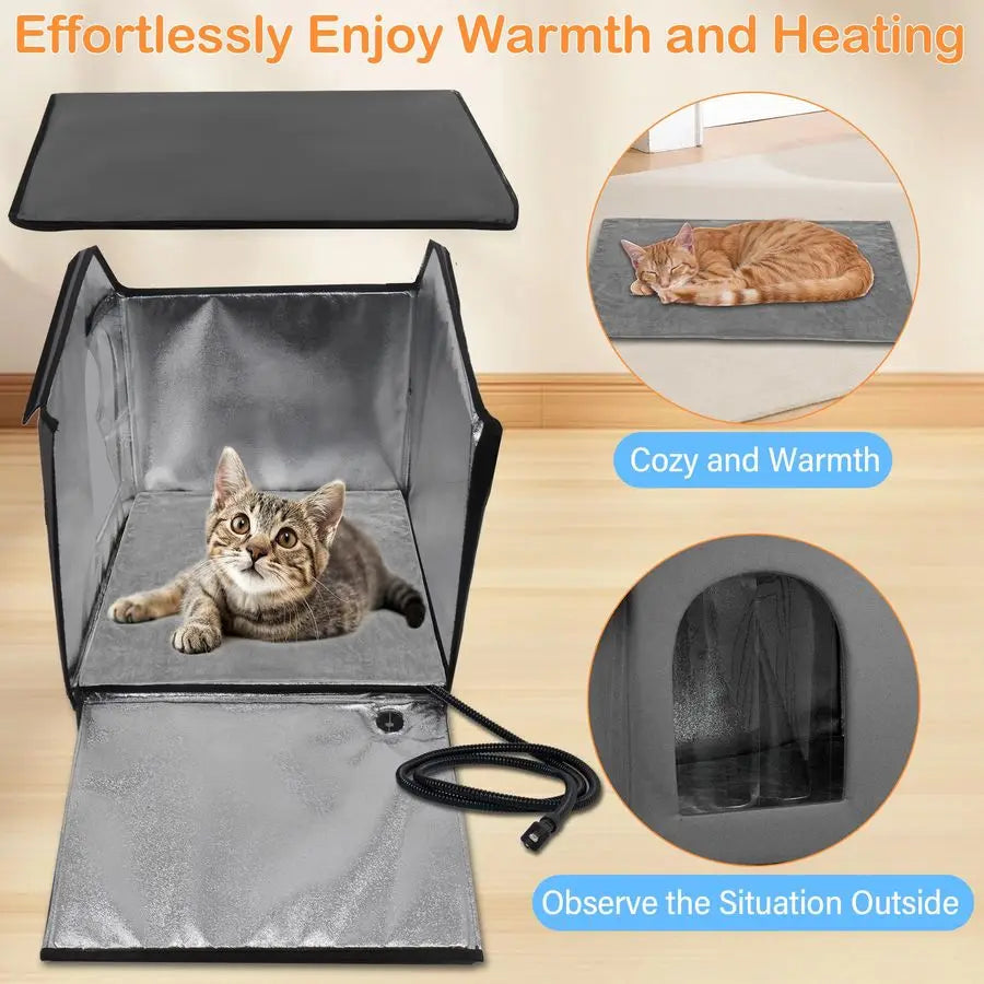 Heated Outdoor Cat House with Heating Pad Bed, Insulated Cat House. Elevated Outdoor Feral Cat Shelter with Soft Mat.