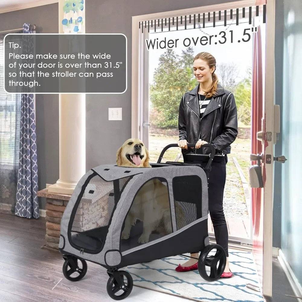 Extra Large Pet Stroller for Medium & Large Dogs - Foldable Design, Adjustable Handle, Up To 160 Lbs