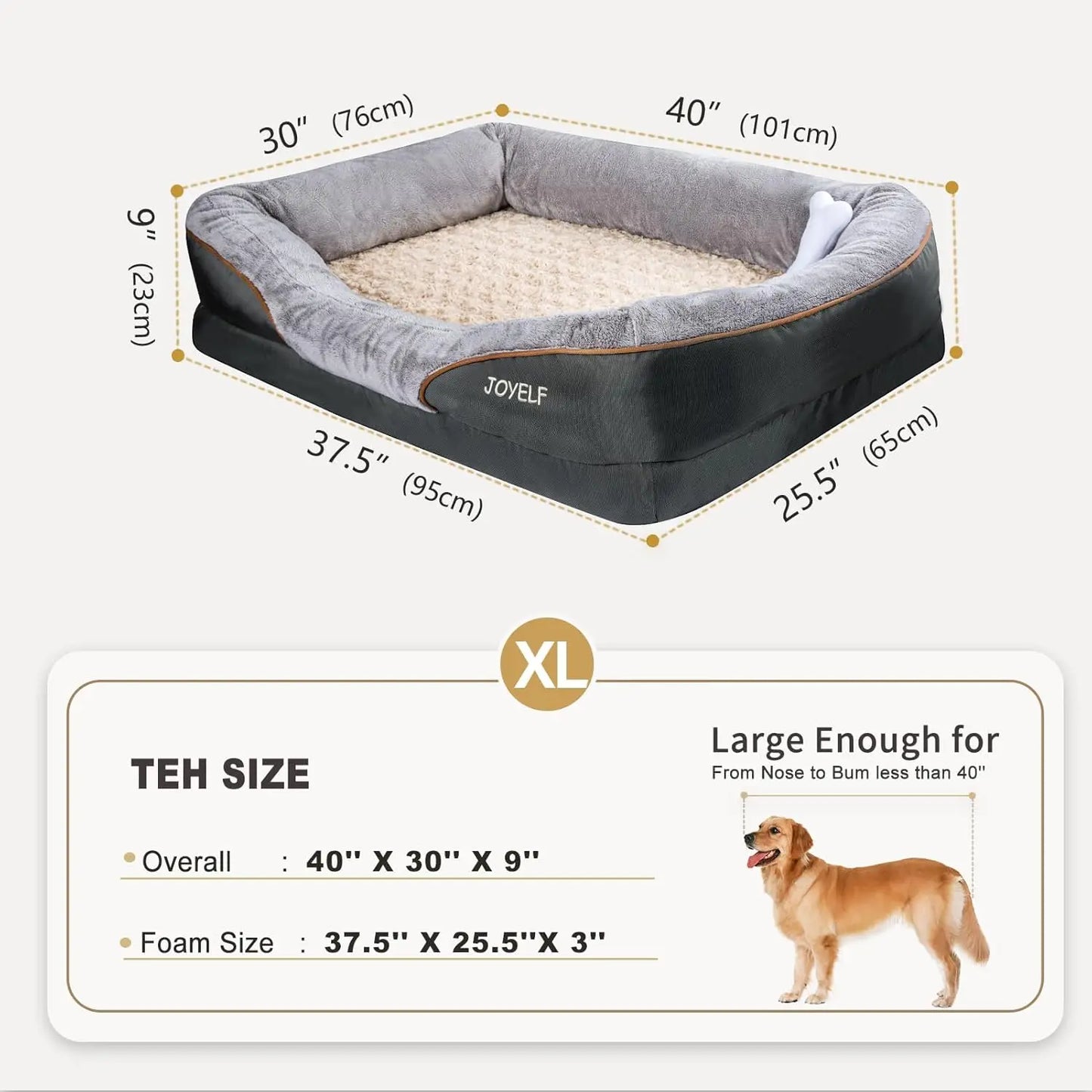 Extra Large Orthopedic Dog Bed with Removable Washable Cover and Squeaker Toy Gift