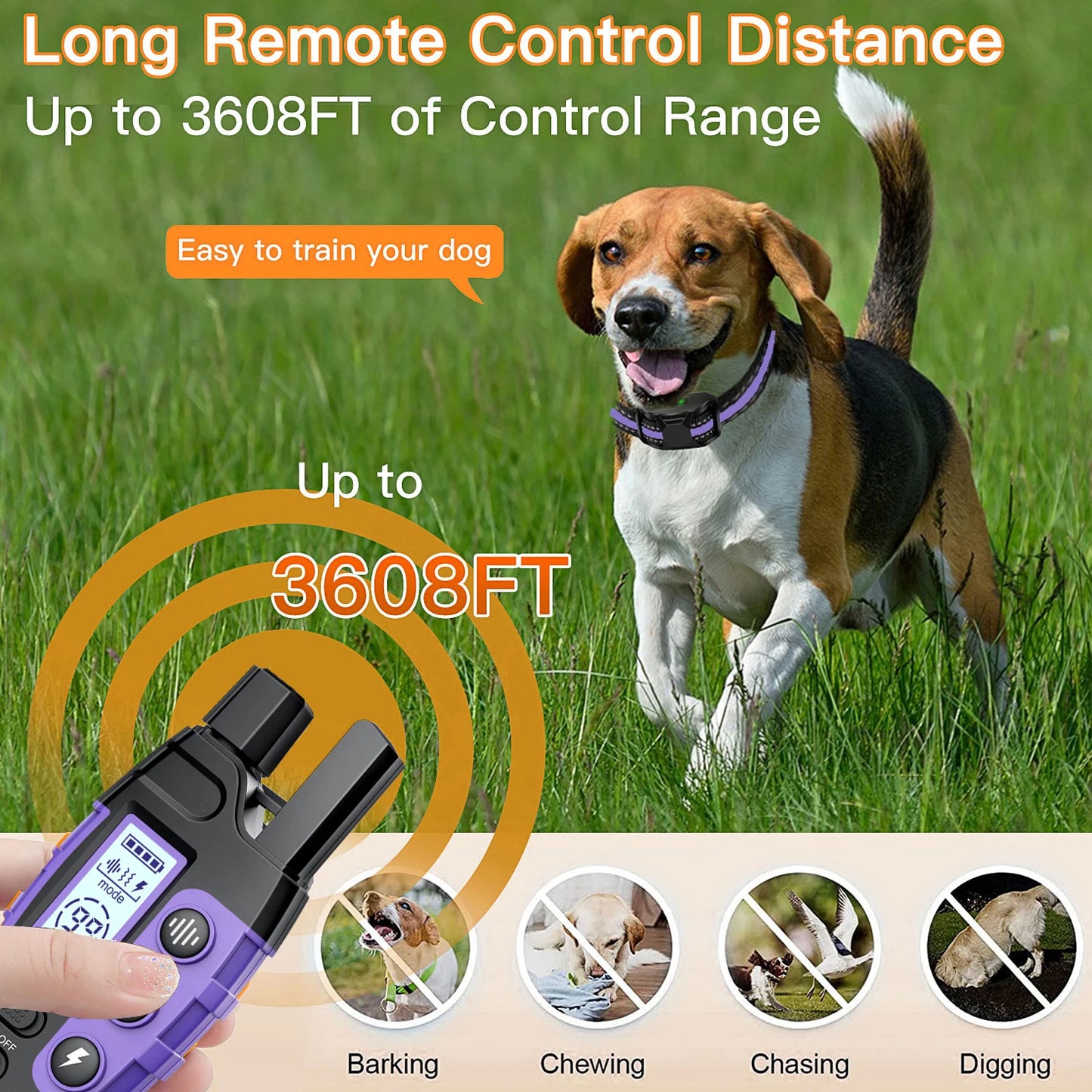 3300Ft Electric Dog Training Collar Remote Control Waterproof Pet BehaviorFor 5-120lbs Puppy With Vibration Shock Beep