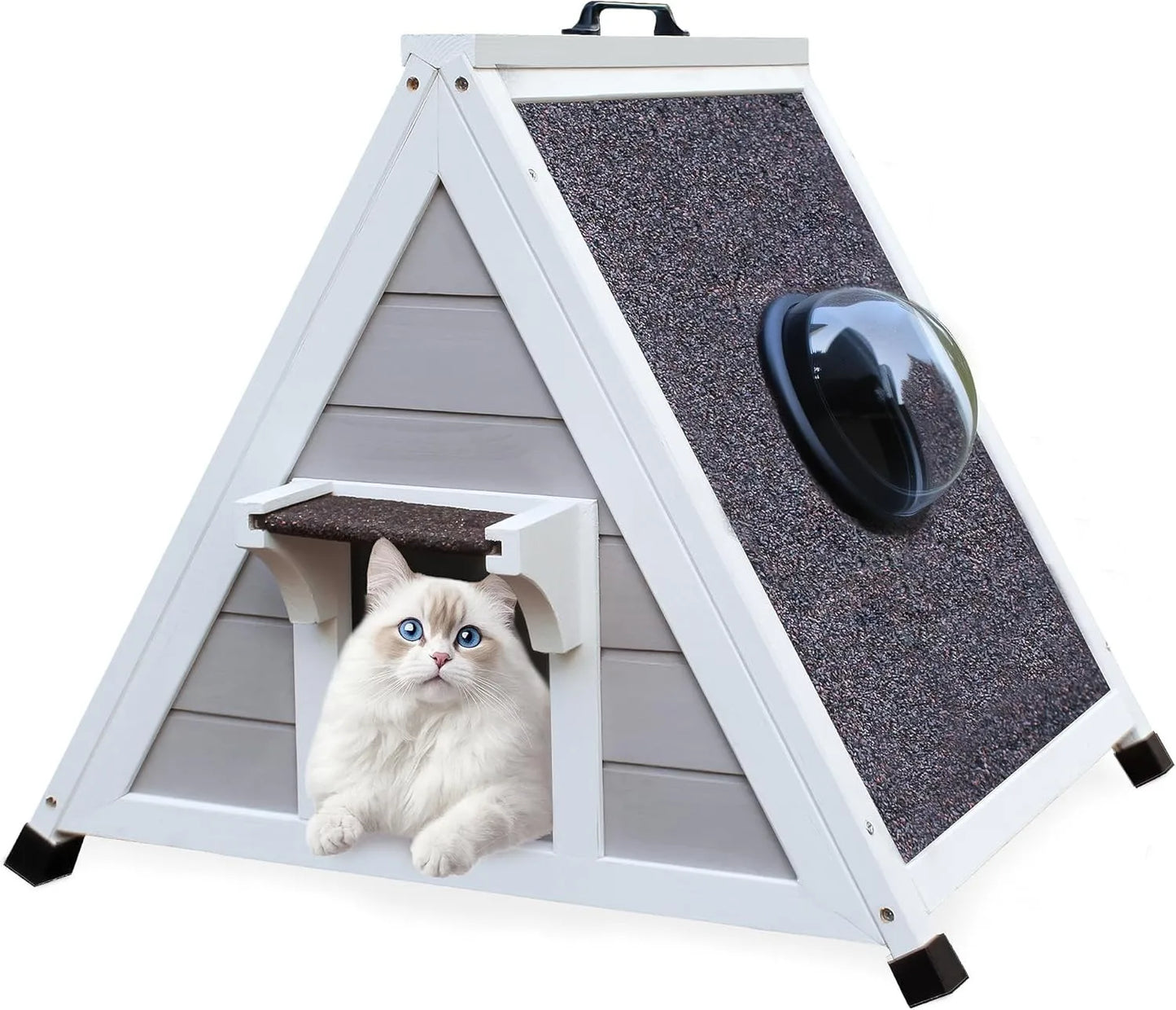Waterproof Outdoor Cat House for Large Cats, Weather Resistant Wooden Shelter with Escape Door