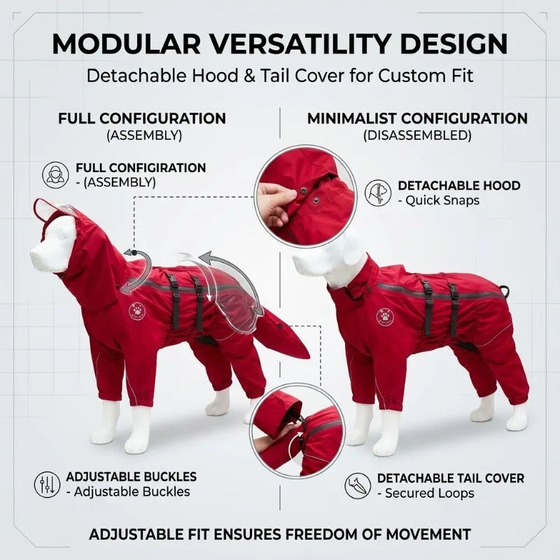 Waterproof Dog Raincoat Jumpsuit with Detachable Hood, Full Leg Coverage Rain Jacket for Large Dogs, Reflective Adjustable