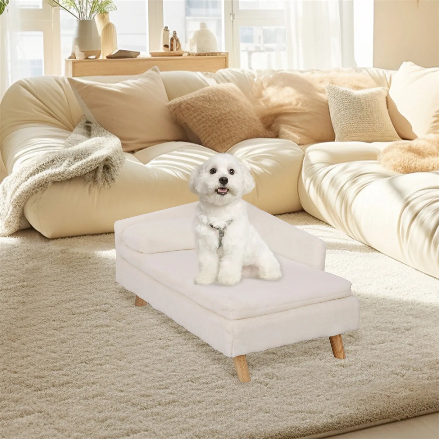 Elevated Pet Bed, Nordic Pet Stool Bed with Cozy Pad Waterproof, Pet Sofa Bed with Sturdy Wood Legs for Small Dog or Cat