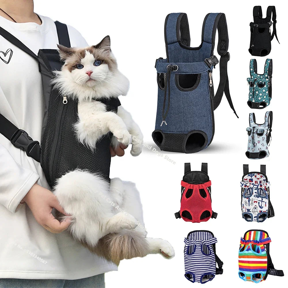 Denim Pet Dog & Cat Backpack for Outdoor Travel for Dogs & Cats with Breathable Shoulder Straps