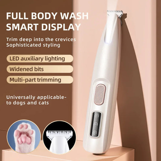 Dog Paw Trimmer with LED Light, Fully Waterproof Pet Hair Trimmer with LED Display