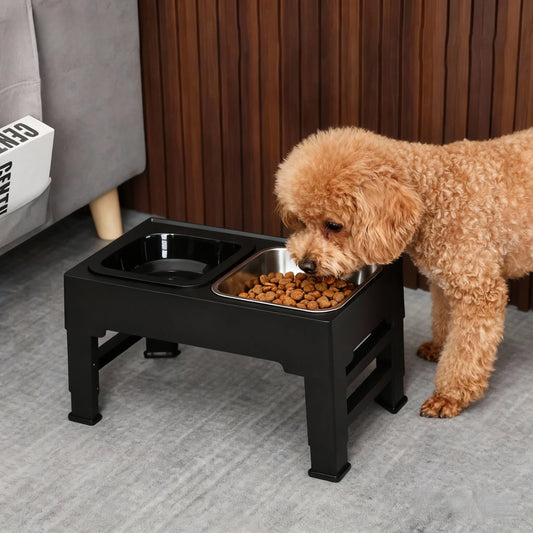 Adjustable Height Cat Feeder Stand - Folding Stainless Steel Pet Bowl Table with Non-Slip Design