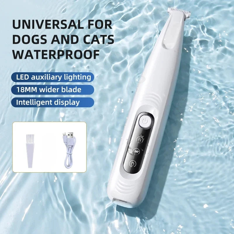 Type C Dog Paw Trimmer with LED Light, Waterproof Pet Hair Trimmer with LED Display, Dog Clippers for Grooming 18mm Widen Blade